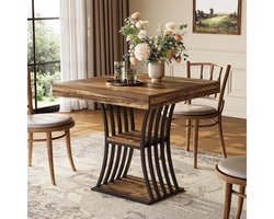 Tribesigns Eettafel voor 4 personen - Eettafel met 2 opbergvakken - Keukentafel - Industrieel - Rustiek Bruin - 80 x 80 x 76 cm