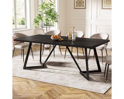 Tribesigns Eettafel voor 6-8 personen - Eettafel met Metalen Onderstel - Rechthoekige Keukentafel - Industrieel - Zwart- 180 x 80 x 75 cm