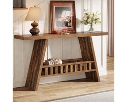 Tribesigns Farmhouse Consoletafe - Rustieke Salontafel met Opbergruimte - Bruin - 160 x 30 x 83 cm - Console Tafel voor Hal, Woonkamer, Entree, Foyer