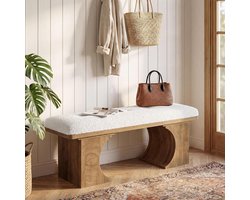 Tribesigns Gestoffeerde Bank - Bedbank - 120 x 35 x 45 cm - Moderne Rustieke Schoenenbank met Zacht Kussen en Gebogen Houten poten voor Slaapkamer, Voeteneinde, Woonkamer, Hal - Wit