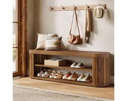 Tribesigns Halbank - Schoenenbank met Tweelaags Schoenenrek - Tweelaagse Halbank met Verstelbare Voetjes - Houten Schoenenbank voor gang, eetkamer, woonkamer - Bruin - 120 x 30 x 45 cm