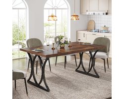 TRIBESIGNS Keukentafel - Eettafel - 159 x 79 x 78 cm - Eetkamertafel Voor 6-8 Personen - met Stevige Metalen Poten - Industrieel Design - Vintage - Bruin en zwart