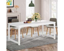 TRIBESIGNS Keukentafel - Eettafel - 160 X 80 X 75 cm - Eetkamertafel Voor 6-8 Personen - met Stevige Metalen Poten - Industrieel Design - Vintage - Wit