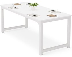 TRIBESIGNS Keukentafel - Eettafel - 180 X 80 X 75 cm - Eetkamertafel Voor 6-8 Personen - met Stevige Metalen Poten - Industrieel Design - Vintage - Wit
