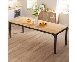 Tribesigns Keukentafel - Eettafel - 200 x 70 x 75 cm - Eetkamertafel Voor 6-8 Personen - met Stevige Metalen Poten - Industrieel Design - Vintage - Lichte Walnoot