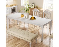 TRIBESIGNS Keukentafel - Eettafel - 200 x 70 x 75 cm - Eetkamertafel Voor 6-8 Personen - met Stevige Metalen Poten - Industrieel Design - Vintage - Wit