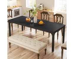 TRIBESIGNS Keukentafel - Eettafel - 200 x 70 x 75 cm - Eetkamertafel Voor 6-8 Personen - met Stevige Metalen Poten - Industrieel Design - Vintage - Zwart