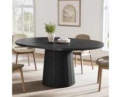 Tribesigns Keukentafel - Ovaal Eettafel - 140 x 100 x 75 cm - Eetkamertafel met Houten Textuur Oppervlak - Industrieel Design - Vintage - Zwart