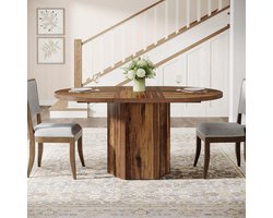 Tribesigns Keukentafel - Ovaal Eettafel - 140 X 100 X 75 cm - Eetkamertafel Voor 4 Personen - Houten Onderstel - Rustieke Keukentafel - Vintage - Bruin