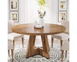 Tribesigns Keukentafel - Ronde Eettafel - 120 X 120 X 75 cm - Eetkamertafel Voor 4 Personen - met Houten Tafelblad en Poten - Industrieel Design - Vintage - Knobbelhout