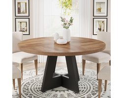 Tribesigns Keukentafel - Ronde Eettafel - 120 x 120 x 75 cm - Eetkamertafel Voor 4 Personen - met Houten Tafelblad en Poten - Industrieel Design - Vintage - Bruin & Zwart