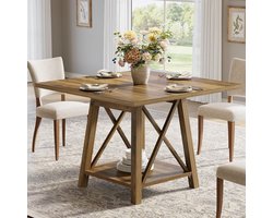 Tribesigns Keukentafel - Vierkant Eettafel - 100 x 100 x 75 cm - Eetkamertafel Voor 4 Personen Landelijke Stijl met Opbergvak - Vintage - Bruin