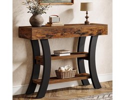 Tribesigns Kleine Consoletafe - Sidetable met Planken en Gebogen Frame - Rustiek Bruin - 105 x 30 x 80 cm - Console Tafel voor Hal, Woonkamer, Entree