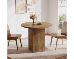 Tribesigns Kleine Ronde Eettafel voor 2 personen - Eettafel met met Gegroefde Houten Onderstel - 80cm Ronde Keukentafel - Industrieel - Bruin- 80 x 80 x 75 cm