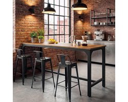 Tribesigns Lang Bartafel – Industrieel Bartafel - 180 x 70 x 92 cm - Houten Bistrotafel met Metalen Voetsteun voor Dineren, Koffie Drinken - Bruin & Zwart (Alleen Tafel)