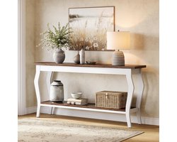 Tribesigns lange Consoletafel - 2-Laags Sidetable met Metalen Poten voor Hal - 180 x 30 x 85 cm - Bruin & Wit - Industrieel - Console Tafel voor Hal, Woonkamer, Entree