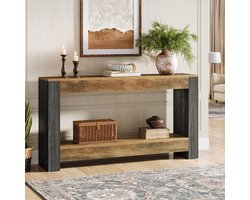Tribesigns Lange Consoletafel - Haltafel - Rustiek Bruin en Zwart - 160 x 30 x 82.5 cm - Consoletafel voor Hal, Woonkamer, Entree, Foyer