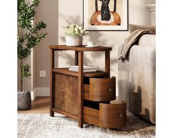 Tribesigns Massief Bijzettafel - Sidetable met 2 lades en plank - 60x31x65cm - Eindtafel - Bijzettafel - voor Woonkamer, Slaapkamer, Entree - Bruin
