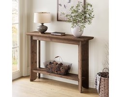 Tribesigns Massief Hout Consoletafel - 105x30x80 cm - 2-Laags Haltafel - Consoletafel met Opbergruimte - Donker Notenhout - Farmhouse Consoletafel - Console Tafel voor Hal, Woonkamer, Entree