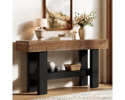 Tribesigns Massief Hout Consoletafel - 160x30x80 cm - Smalle 2-Laags Haltafel - Rustiek Bruin - Farmhouse Consoletafel - Console Tafel voor Hal, Woonkamer, Entree