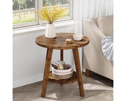 Tribesigns - Massief Hout Ronde Salontafel - Salontafel met Opbergplank - Bijzettafel Bruin - Nachtkastje - Sidetable voor Woonkamer, Thuiskantoor - 60 x 60 x 60 cm