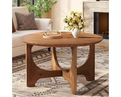 Tribesigns Massief Hout Salontafel - Rond 80CM - Bijzettafel - Woonkamertafel - Tafel - Koffietafel - Bruin - Banktafe