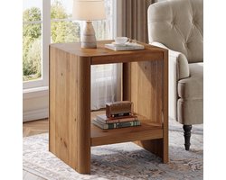 Tribesigns Massief houten Bijzettafel - Bedtafel met 2 niveaus- Zijtafel - 50 x 50 x 65 cm - Nachtkastje Kleine Salontafel voor Woonkamer Slaapkamer - Bruin