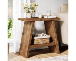 Tribesigns massief houten Bijzettafel - Smalle Eindtafel met 2 Opbergplanken - Houten Bijzettafel met massief houten poten - Sidetable voor kleine ruimtes - 60 x 30 x 60 cm - Bruin