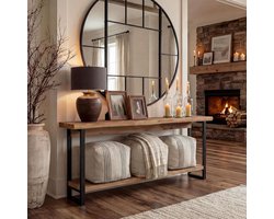Tribesigns Massief houten Consoletafel met 2 -laags - rustiek bruin Sidetable - Hout - 160 x 30 x 80 cm - Smalle Consoletafel met 2 Niveaus voor Hal, Woonkamer, Entree