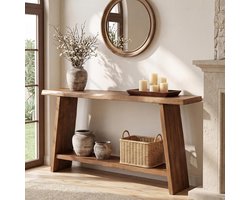 Tribesigns Massief Houten Consoletafel - Sidetable - 160 x 35 x 85 cm - Smalle Consoletafel met 2 niveaus - Hout - Bruin - voor hal, entree, woonkamer, foyer, achter de bank