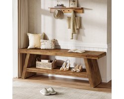 Tribesigns Massief Houten Halbank - Schoenenbank - Schoenenkast met Open Planken - Tweelaagse Halbank - Houten Schoenenbank voor Binnen, Geschikt voor hal, Woonkamer, Slaapkamer - Rustbruin - 120 x 35 x 45 cm