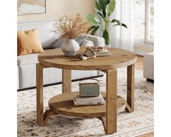 Tribesigns Massief houten Salontafel - Rond 80CM - Koffietafel - Woonkamertafel - Salontafel met 2 Opbergladen - Bruin - 80 x 80 x 50 cm
