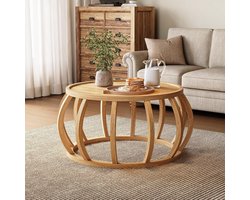 Tribesigns Massief Houten Salontafel - Ronde Tafel - 80 x 80 x 43 cm - met Gebogen Onderstel voor Woonkamer - Naturel