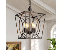 Tribesigns metalen kroonluchter - 4 lichts - Metaal - E14(Max 40w) - Verstelbare hoogte（50-152cm) - Industrieel Kroonluchter Slaapkamerlamp - Zwart - lampen niet inbegrepen