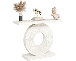 TRIBESIGNS - Modern Console Tafel - Dressoirtafel - Bloemvormige Basis- Bijzettafel - Hout - Wit - 30 x 100 x 79 cm