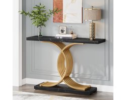 TRIBESIGNS - Modern Console Tafel - Dressoirtafel Met Geometrische Metalen Poten - Bijzettafel - Nep-Marmer/Metaal - Zwart/Goud - 35 x 105 x 80 cm