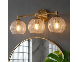 Tribesigns Moderne Badkamer Wandlamp Goud - 3-lichts Wandlamp voor Binnenmet - Craquelé glazen bol en E27 fitting - Make-uplamp - Spiegelverlichting voor Slaapkamer - Badkamer - Woonkamer - Inclusief lampen - 43 cm [Energieklasse E]