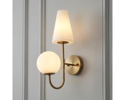 Tribesigns Moderne Badkamerwandlamp Goud - voor Binnenmet - Gouden Wandlamp met Melkwitte Glazen kap - Mirror lighting - Spiegelverlichting voor Slaapkamer - Badkamer - Woonkamer - Inclusief 2x E14 lampen [Energieklasse F] - 47cm