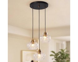 Tribesigns Moderne Hanglamp - Vintage Hanglamp met Geribbeld Glas - 3-lichts - E27 - Ø 20 cm - Hanglamp voor Eetkamer, Slaapkamer, Woonkamer