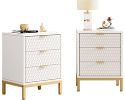 TRIBESIGNS Nachtkastje 2 st - Houten Nachtkastjes - Nachtkastje met 3 lades - Wit en goud - Nachtkastjes Modern - 40 x 50 x 65.5 cm
