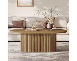 Tribesigns - Ovaal Salontafel - 120 x 60 x 45 cm - Salontafel met Gecanneleerd Ontwerp - Bijzettafel Bruin - Tafel - Sidetable voor Woonkamer, Thuiskantoor