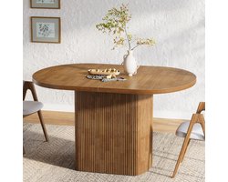 Tribesigns Ovale Eettafel voor 4 personen - Rustieke Keukentafel met Houten Onderstel - Industrieel - Bruin - 120 x 70 x 75.5 cm