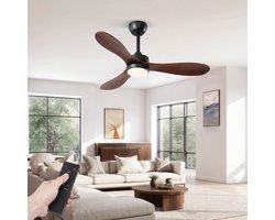 Tribesigns Plafondventilator met LED Verlichting - 3 Blad Ø106cm Zwart/Walnoot - Smart Lamp met Afstandsbediening - Plafonniere Keuken Lamp met 6 Ventilatiesnelheden - Super stil 30dB - Landelijke Stijl voor Slaapkamer, Woonkamer & Terras