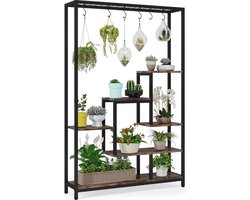 Tribesigns Plantenrek - Plantenstandaard - Plantenrek voor binnen - Plantenrek met 5 niveaus en 6 S-haken - Bruin/Zwart - 100 x 30 x 180 cm