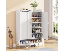 Tribesigns Praktisch Schoenenrek - Schoenenrek met 6 Niveaus - Schoenenkast - Schoenenrek Metaal Modern - 75 x 36.5 x 111cm - Wit