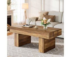 Tribesigns Rechthoekige Salontafel - 120×120×50 CM - Salontafel met lattenbodem en Dik - Modern Houten Meubilair - Bruine - Voor Woonkamers