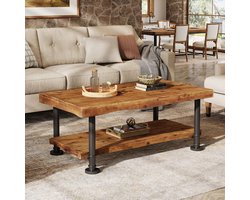 Tribesigns Rechthoekige Salontafel - Salontafel met 2-Laags Plank - Bijzettafel Bruin en Zwart - Tafel - Sidetable voor Woonkamer, Thuiskantoor - 120 x 60 x 50 cm