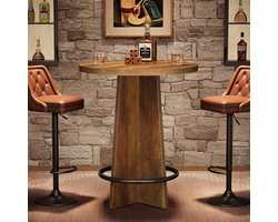 Tribesigns Ronde Bartafel – Houten Bistrotafel met Voet en Metalen Ringvoetsteun – Ideaal voor Keuken, Woonkamer en Eetkamerrustiek – Bruin - 80×80×95cm