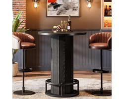 Tribesigns Ronde Bartafel – Industriële Bartafel - 79 x 79 x 100 cm - Houten Bistrotafel met Metalen Ringvoetsteun voor Dineren, Koffie Drinken - Zwart (Alleen Tafel)