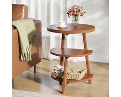 Tribesigns Ronde Bijzettafel - 50×50×65cm - Slanke Bankbijzettafel met Houten Frame en 3 Planken - Bruin - voor Woonkamer, Slaapkamer en Bank